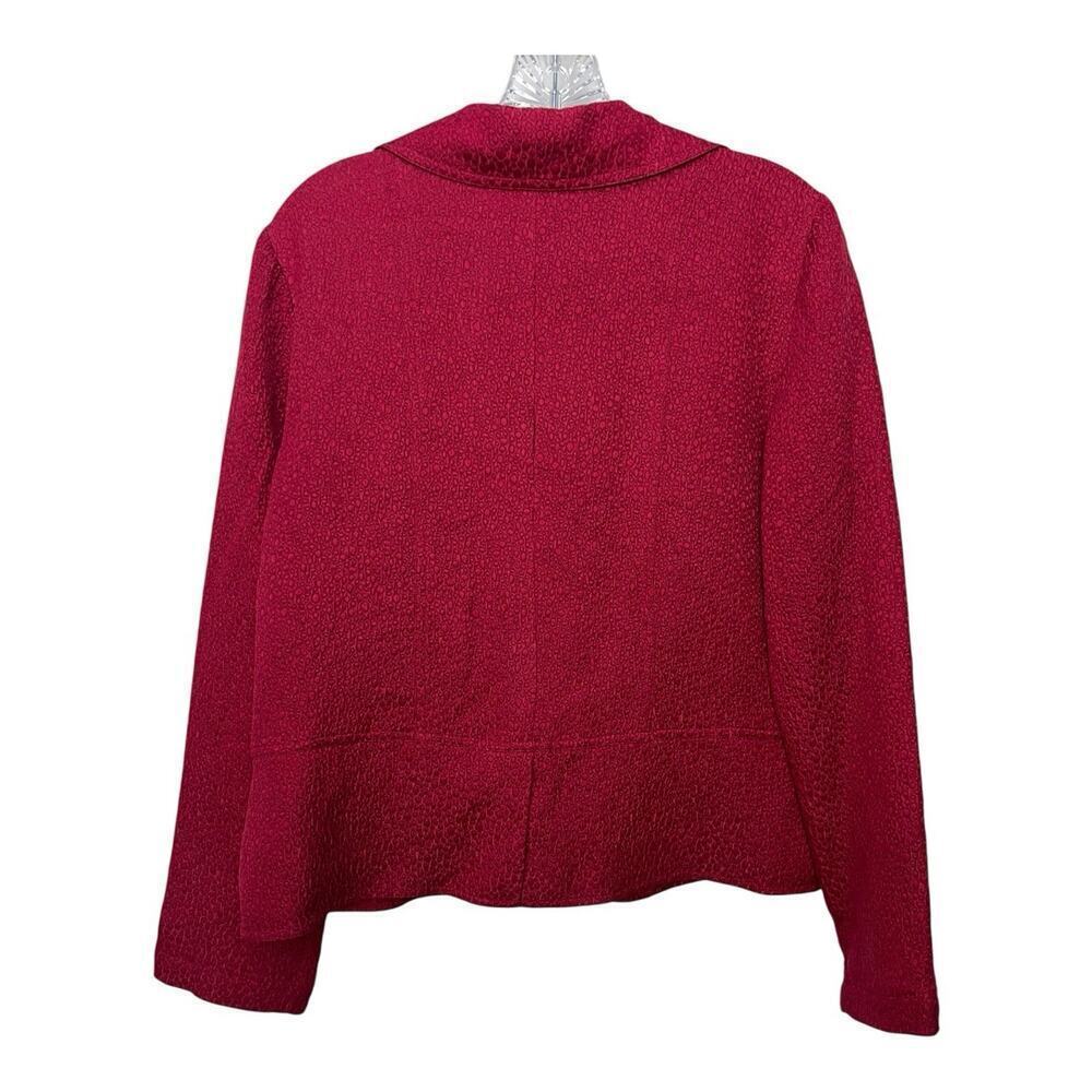 Chico's Gorgeous Berry red silk blend open front peplum Blazer size 1 Womens - Picture 2 of 7